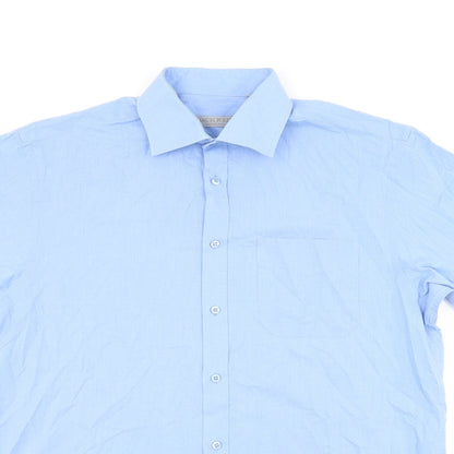 Jack Reid Mens Blue Polyester Button-Up Size 39 Collared Button