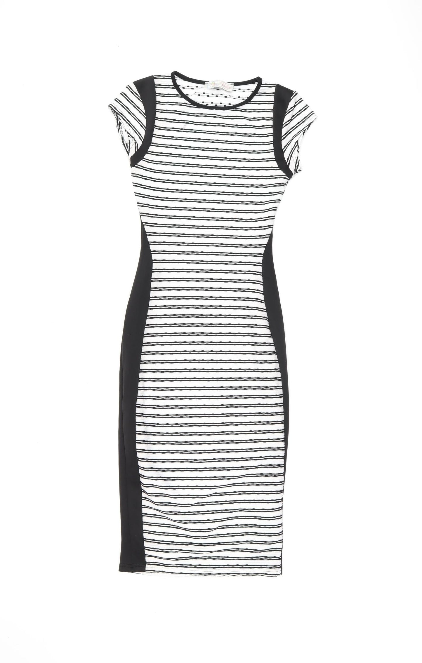Cameo Rose Womens White Striped Polyester Bodycon Size 8 Round Neck Pullover