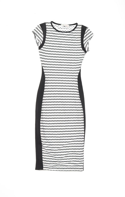 Cameo Rose Womens White Striped Polyester Bodycon Size 8 Round Neck Pullover