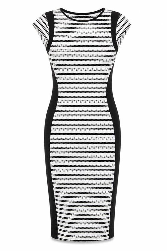 Cameo Rose Womens White Striped Polyester Bodycon Size 8 Round Neck Pullover