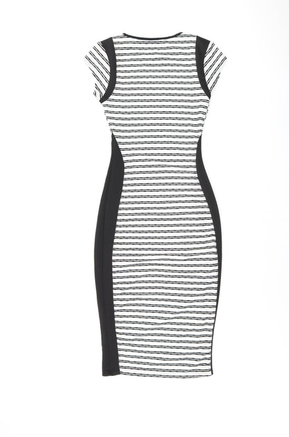 Cameo Rose Womens White Striped Polyester Bodycon Size 8 Round Neck Pullover