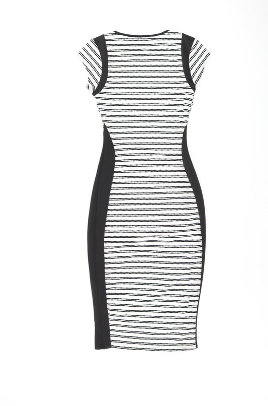 Cameo Rose Womens White Striped Polyester Bodycon Size 8 Round Neck Pullover