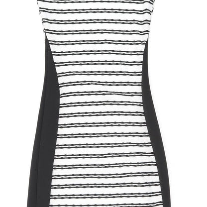 Cameo Rose Womens White Striped Polyester Bodycon Size 8 Round Neck Pullover