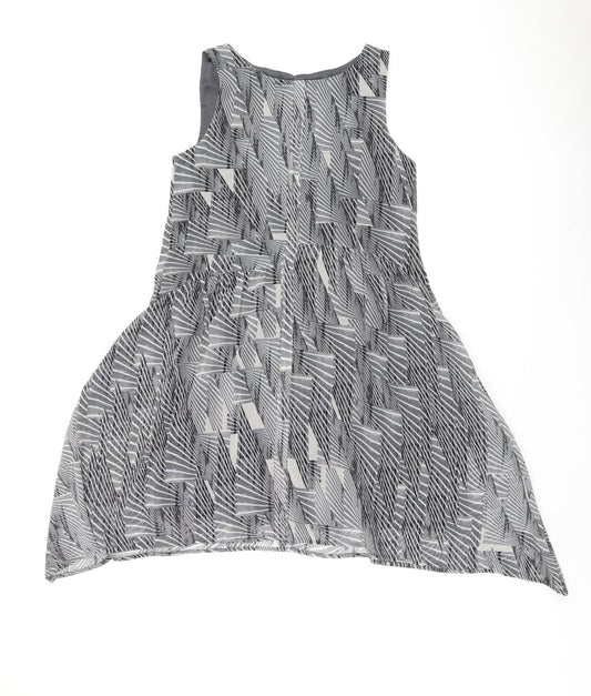 Mint Velvet Womens Grey Geometric Polyester A-Line Size 10 Boat Neck Button