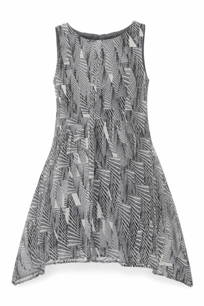 Mint Velvet Womens Grey Geometric Polyester A-Line Size 10 Boat Neck Button