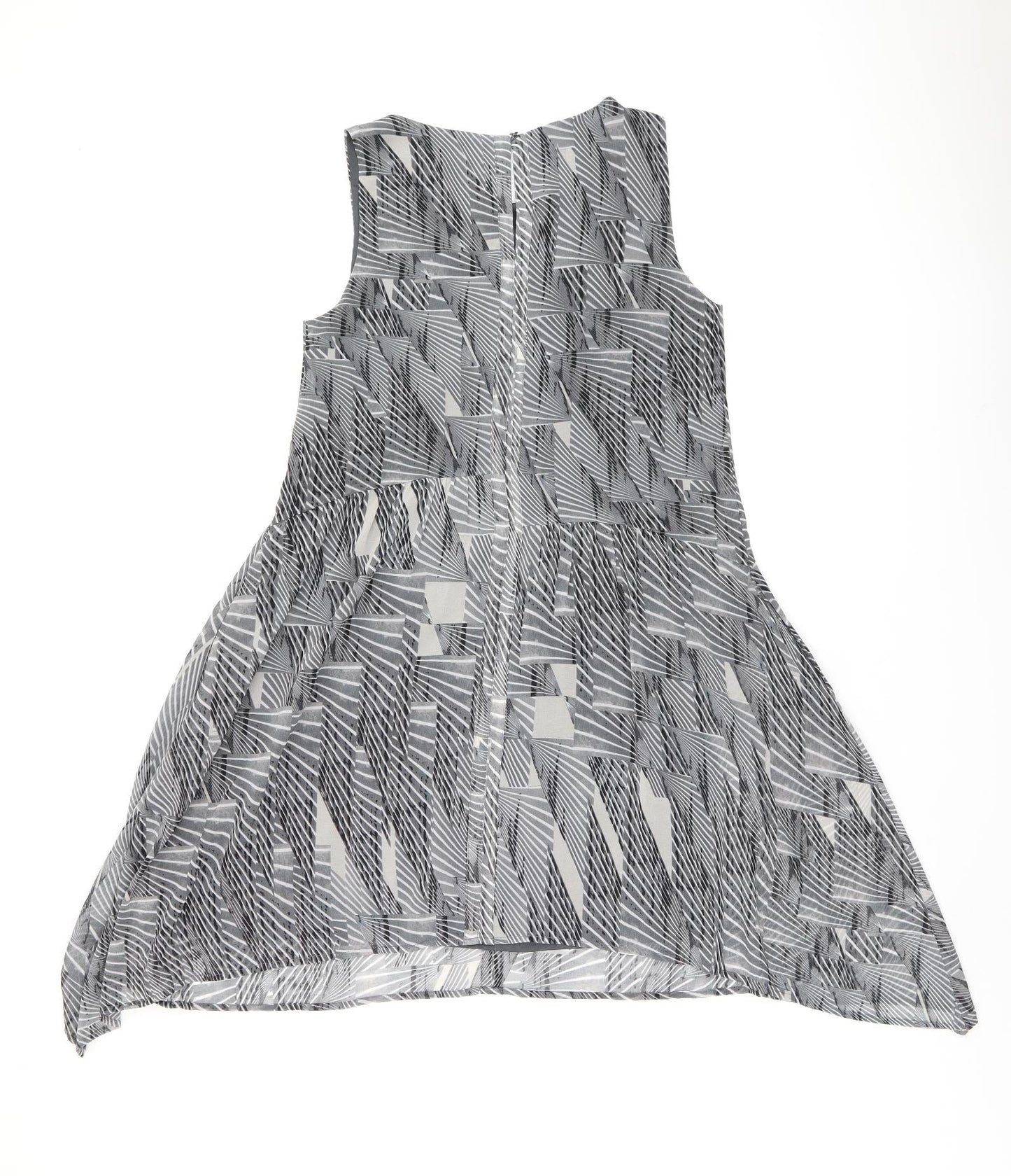 Mint Velvet Womens Grey Geometric Polyester A-Line Size 10 Boat Neck Button