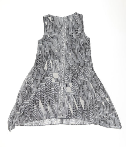 Mint Velvet Womens Grey Geometric Polyester A-Line Size 10 Boat Neck Button