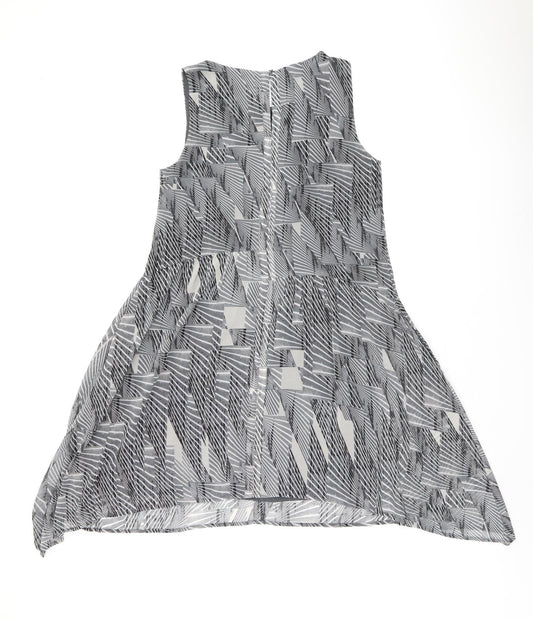 Mint Velvet Womens Grey Geometric Polyester A-Line Size 10 Boat Neck Button