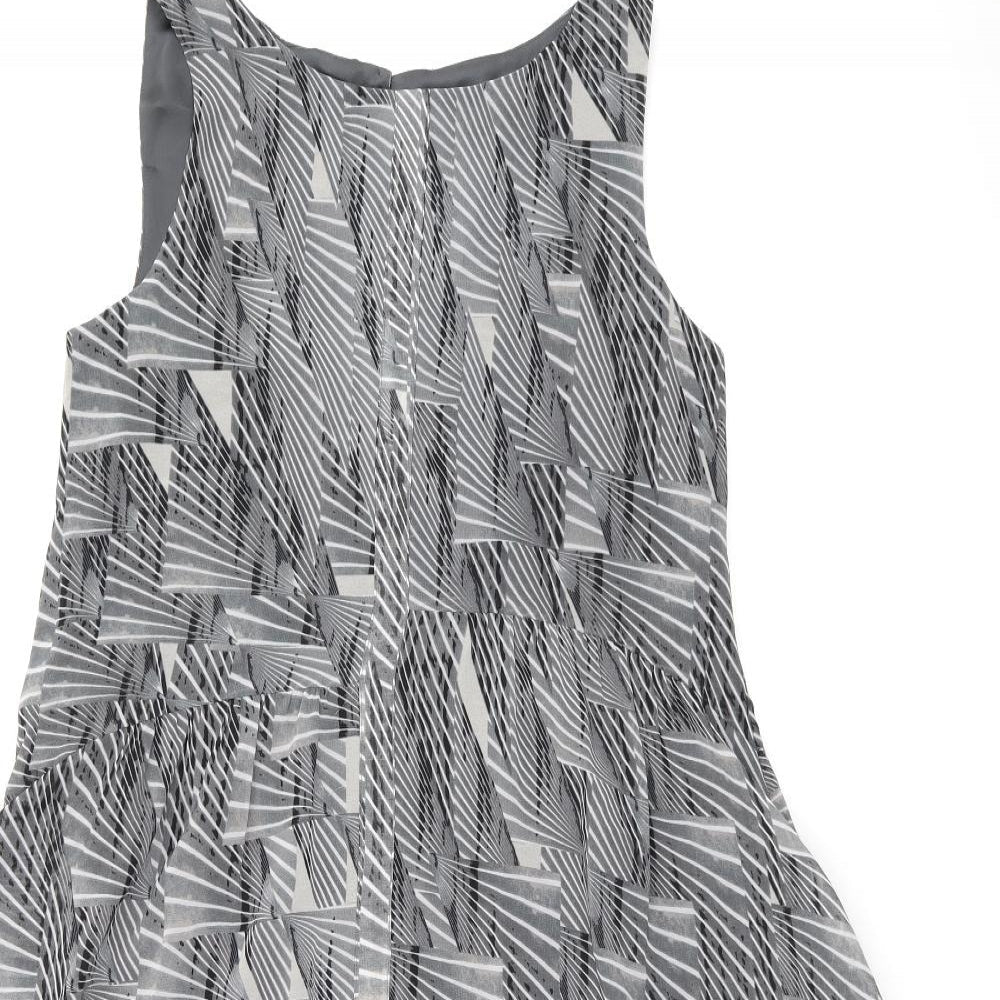 Mint Velvet Womens Grey Geometric Polyester A-Line Size 10 Boat Neck Button