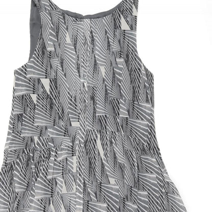 Mint Velvet Womens Grey Geometric Polyester A-Line Size 10 Boat Neck Button