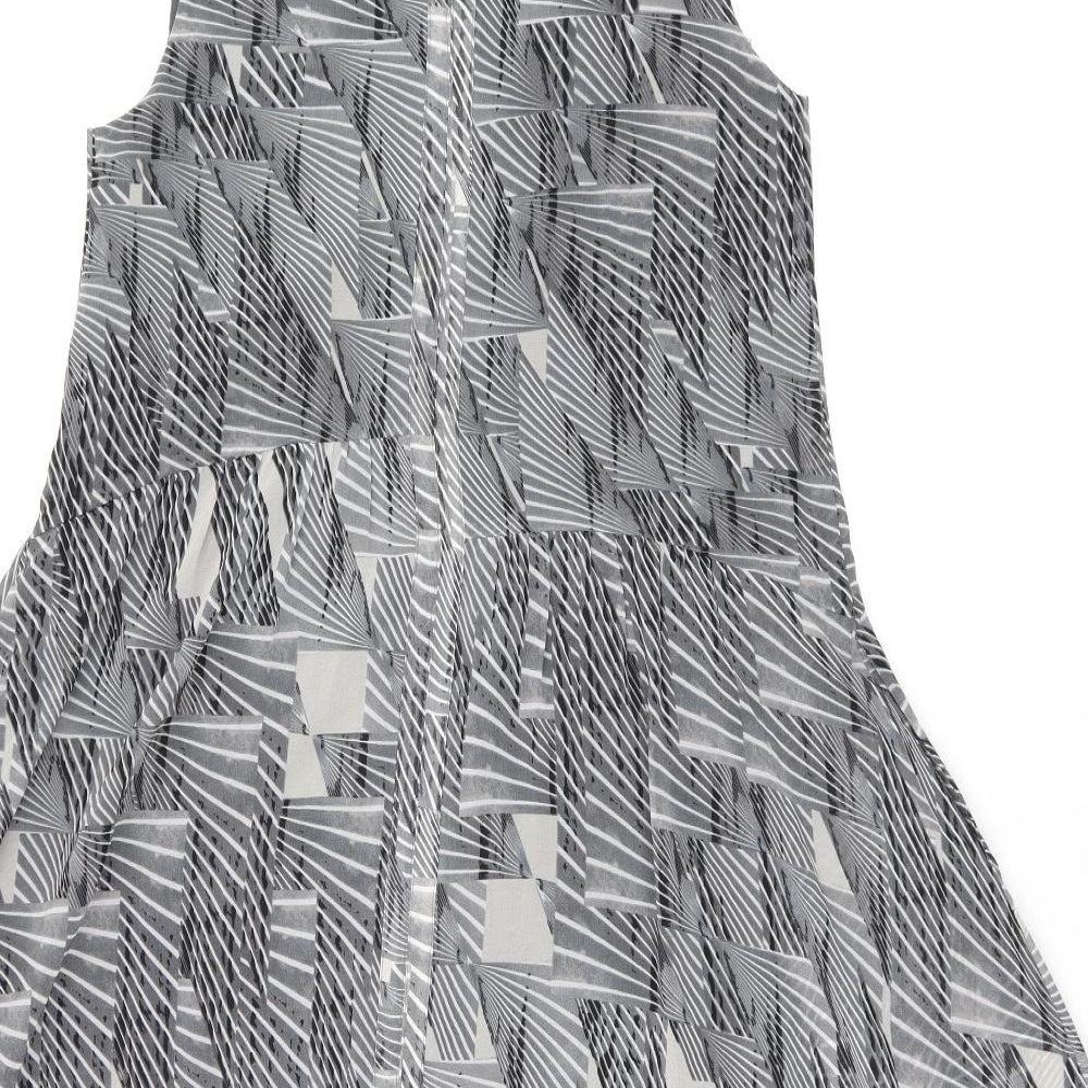 Mint Velvet Womens Grey Geometric Polyester A-Line Size 10 Boat Neck Button