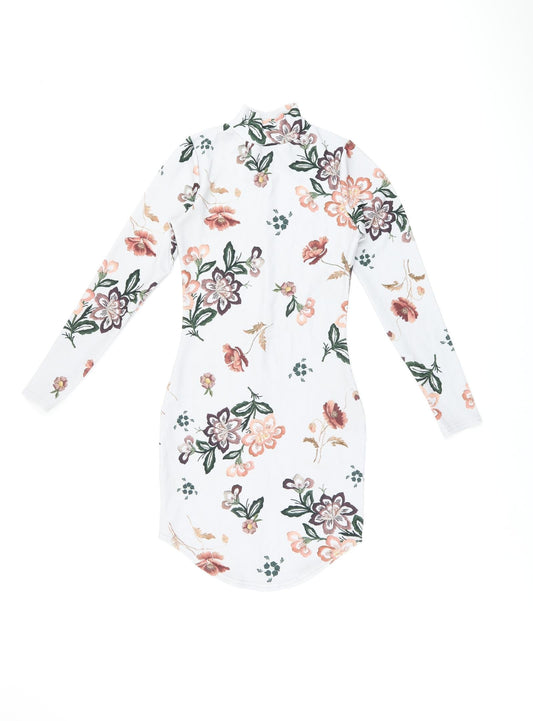 Daisy Street Womens Grey Floral Polyester Bodycon Size 6 High Neck Pullover