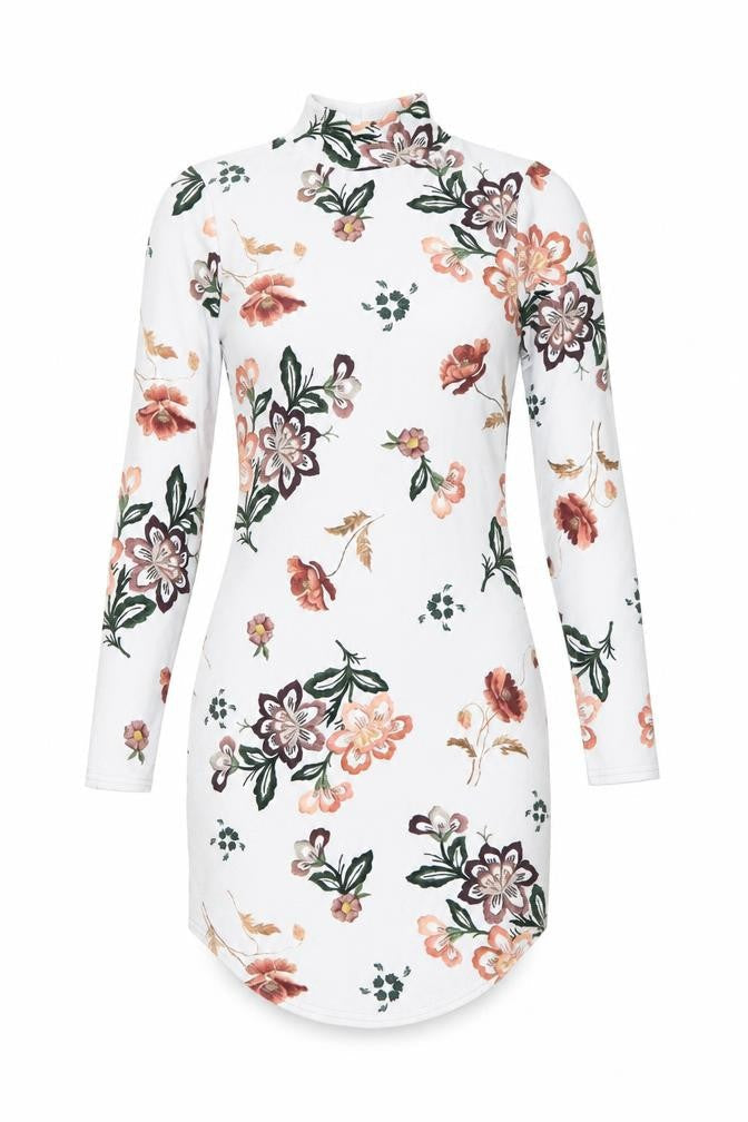 Daisy Street Womens Grey Floral Polyester Bodycon Size 6 High Neck Pullover