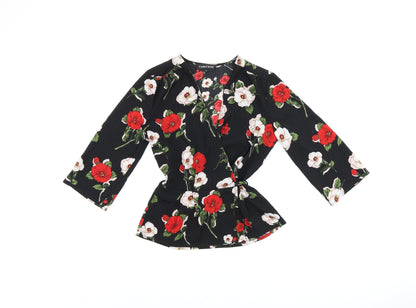 Cameo Rose Womens Black Floral Polyester Wrap Blouse Size 8 V-Neck