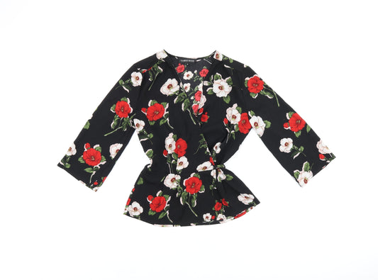 Cameo Rose Womens Black Floral Polyester Wrap Blouse Size 8 V-Neck