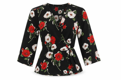 Womens UK Size 8 Cameo Rose Black Wrap Blouse