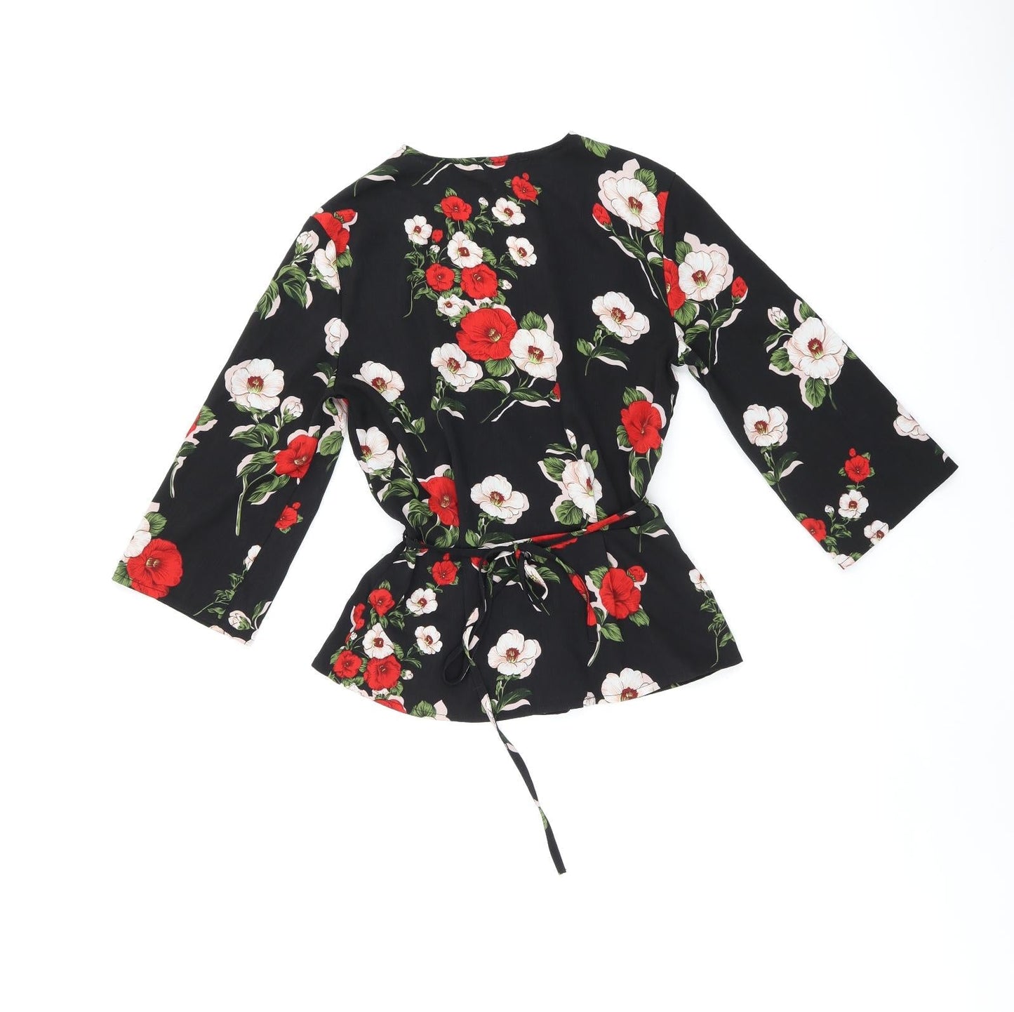 Cameo Rose Womens Black Floral Polyester Wrap Blouse Size 8 V-Neck