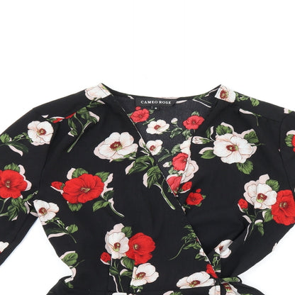Cameo Rose Womens Black Floral Polyester Wrap Blouse Size 8 V-Neck