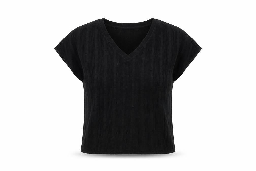 Marks and Spencer Womens Black Polyester Basic T-Shirt Size 8 V-Neck