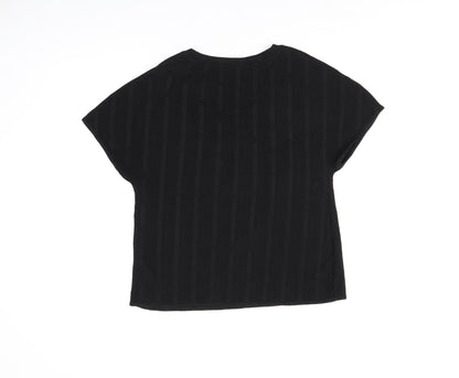 Marks and Spencer Womens Black Polyester Basic T-Shirt Size 8 V-Neck