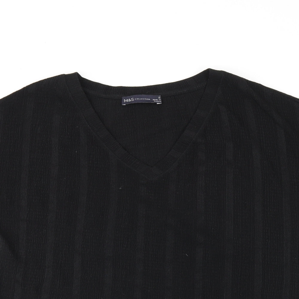 Marks and Spencer Womens Black Polyester Basic T-Shirt Size 8 V-Neck