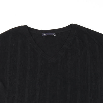 Marks and Spencer Womens Black Polyester Basic T-Shirt Size 8 V-Neck