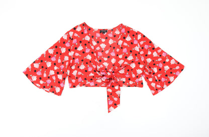 Womens UK Size 12 Topshop Red Cropped Blouse