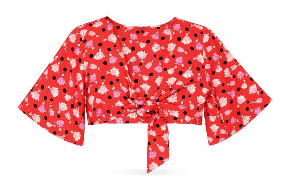 Womens UK Size 12 Topshop Red Cropped Blouse