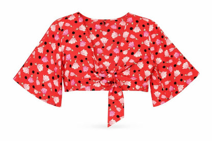 Womens UK Size 12 Topshop Red Cropped Blouse