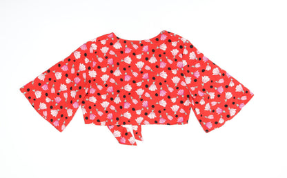 Womens UK Size 12 Topshop Red Cropped Blouse