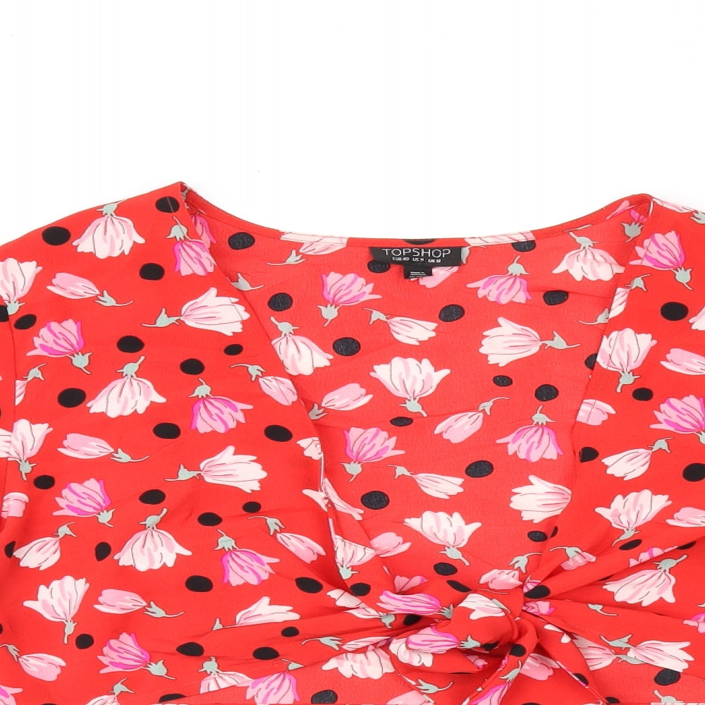 Womens UK Size 12 Topshop Red Cropped Blouse