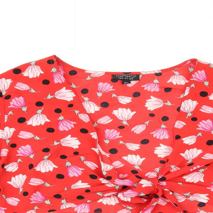 Womens UK Size 12 Topshop Red Cropped Blouse