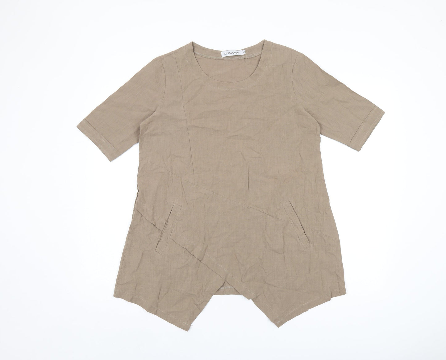 Womens UK Size S MissLook Beige Basic T-Shirt