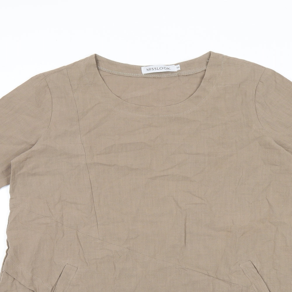 Womens UK Size S MissLook Beige Basic T-Shirt