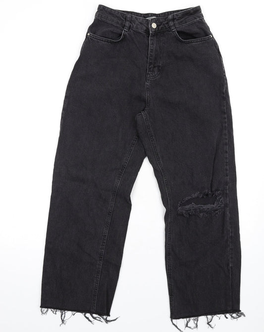 Missguided Womens Black Cotton Straight Jeans Size 8 L29 in Regular Zip