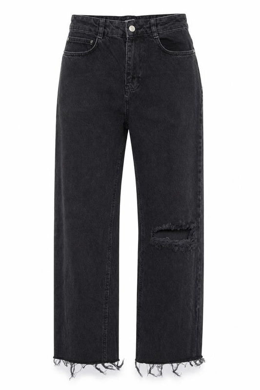 Front view of Missguided women’s black cotton straight jeans, size UK 8, 29-inch leg regular zip