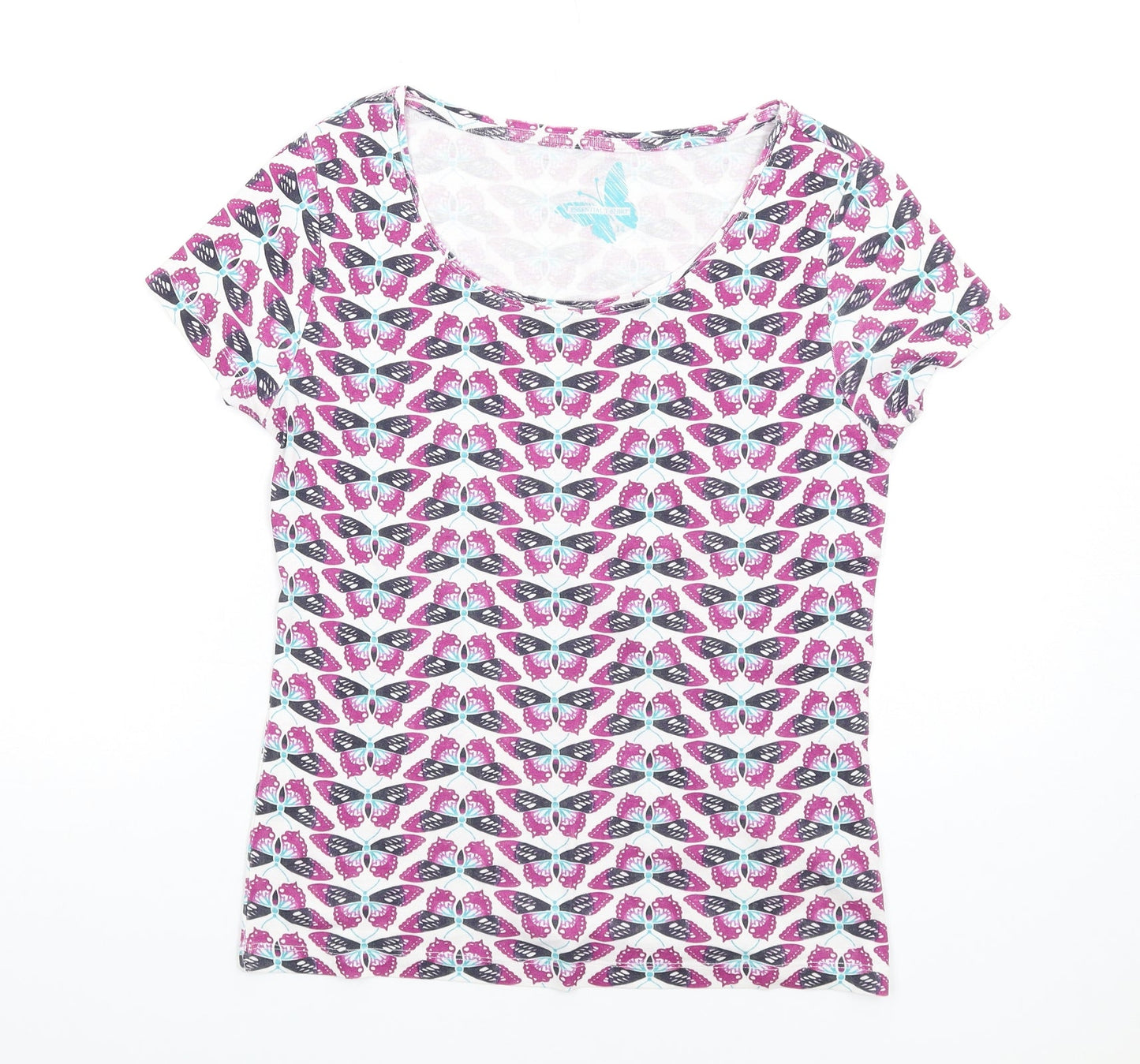 Debenhams Womens Multicoloured Geometric Cotton Basic T-Shirt Size 14 Round Neck - Butterfly Print