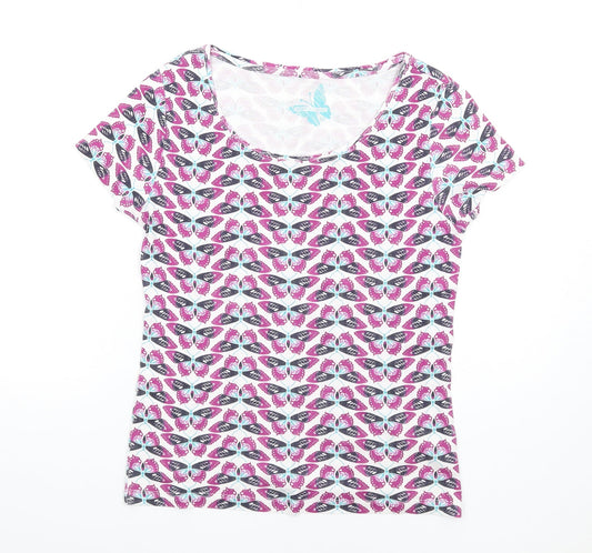 Debenhams Womens Multicoloured Geometric Cotton Basic T-Shirt Size 14 Round Neck - Butterfly Print