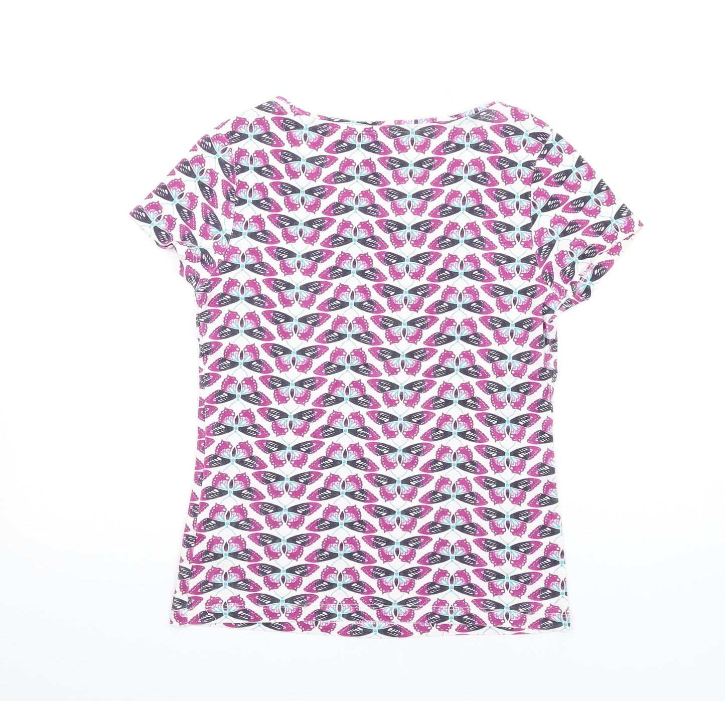 Debenhams Womens Multicoloured Geometric Cotton Basic T-Shirt Size 14 Round Neck - Butterfly Print
