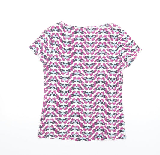 Debenhams Womens Multicoloured Geometric Cotton Basic T-Shirt Size 14 Round Neck - Butterfly Print
