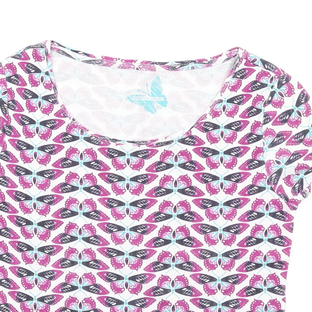 Debenhams Womens Multicoloured Geometric Cotton Basic T-Shirt Size 14 Round Neck - Butterfly Print