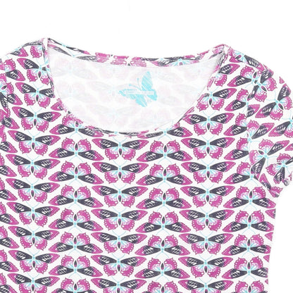 Debenhams Womens Multicoloured Geometric Cotton Basic T-Shirt Size 14 Round Neck - Butterfly Print