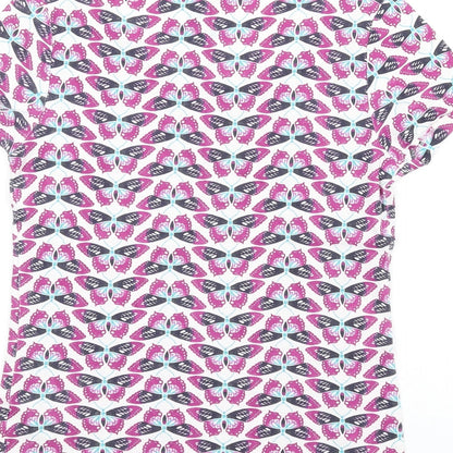 Debenhams Womens Multicoloured Geometric Cotton Basic T-Shirt Size 14 Round Neck - Butterfly Print