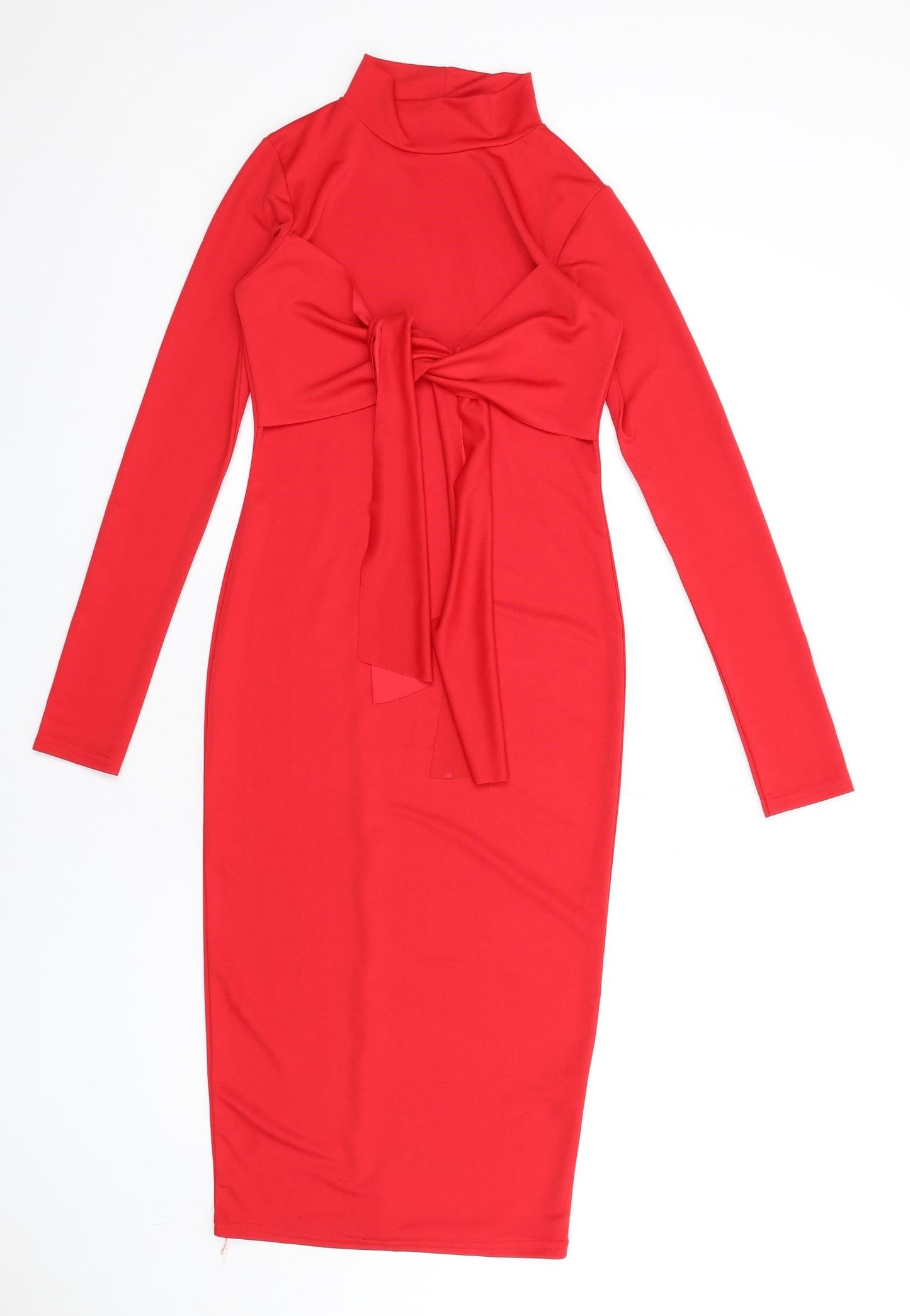 PRETTYLITTLETHING Womens Red Polyester Bodycon Size 8 Mock Neck Pullover