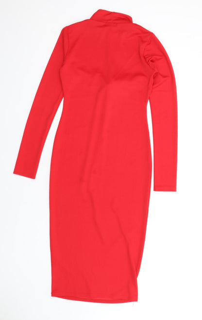 PRETTYLITTLETHING Womens Red Polyester Bodycon Size 8 Mock Neck Pullover