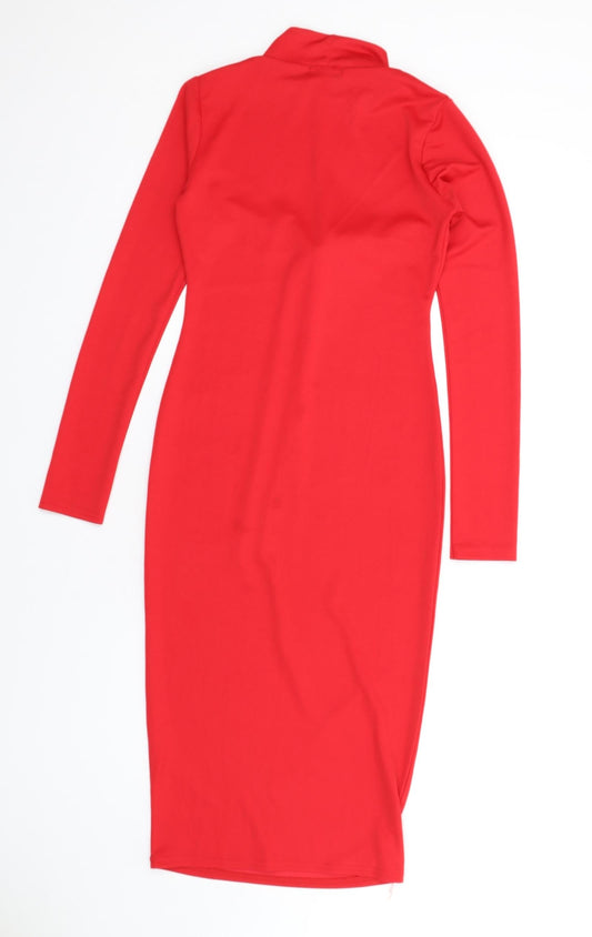 PRETTYLITTLETHING Womens Red Polyester Bodycon Size 8 Mock Neck Pullover