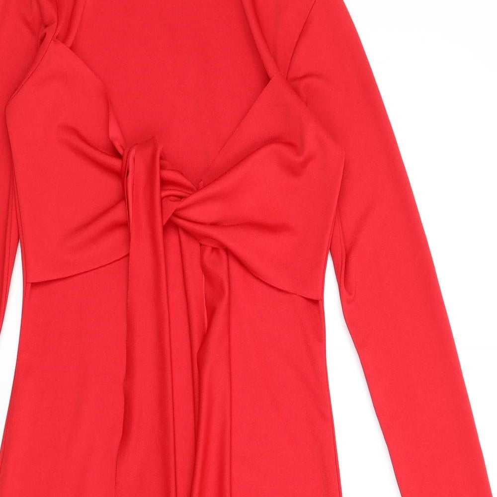 PRETTYLITTLETHING Womens Red Polyester Bodycon Size 8 Mock Neck Pullover