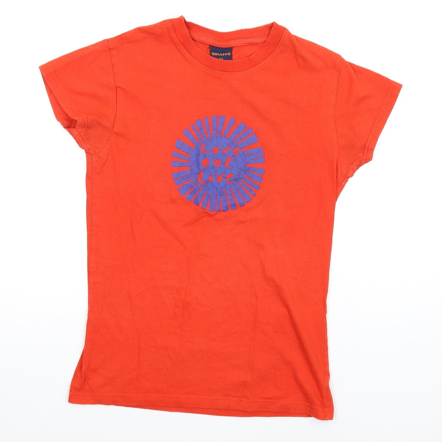 Giraffe Womens Orange Cotton Basic T-Shirt Size M Round Neck - Love eat live giraffe