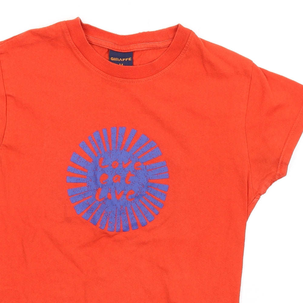 Giraffe Womens Orange Cotton Basic T-Shirt Size M Round Neck - Love eat live giraffe