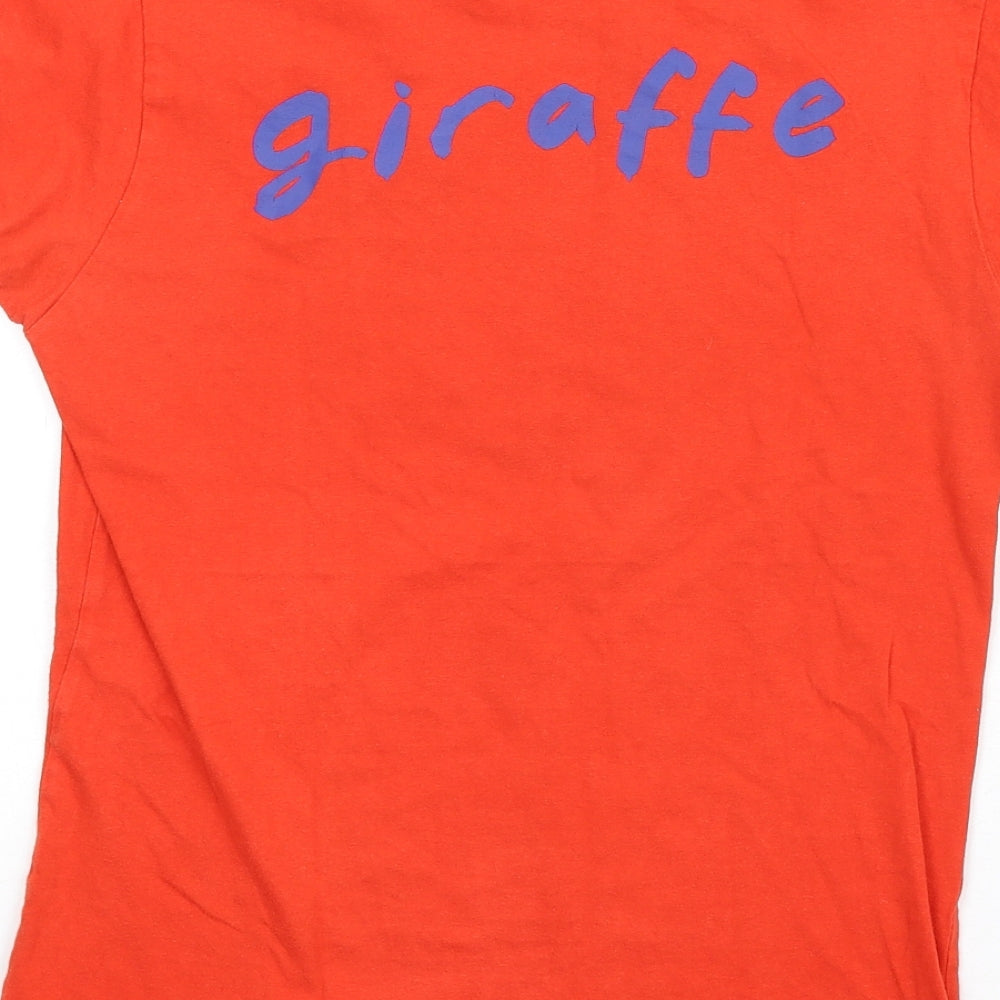 Giraffe Womens Orange Cotton Basic T-Shirt Size M Round Neck - Love eat live giraffe